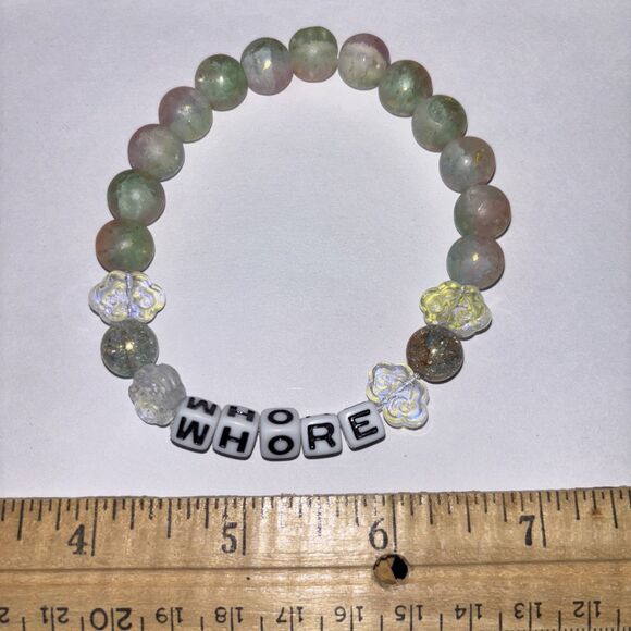 Multicolor “Wh*re” Bracelet Adult Humor Beaded Handmade Naughty Accessories - Picture 4 of 4